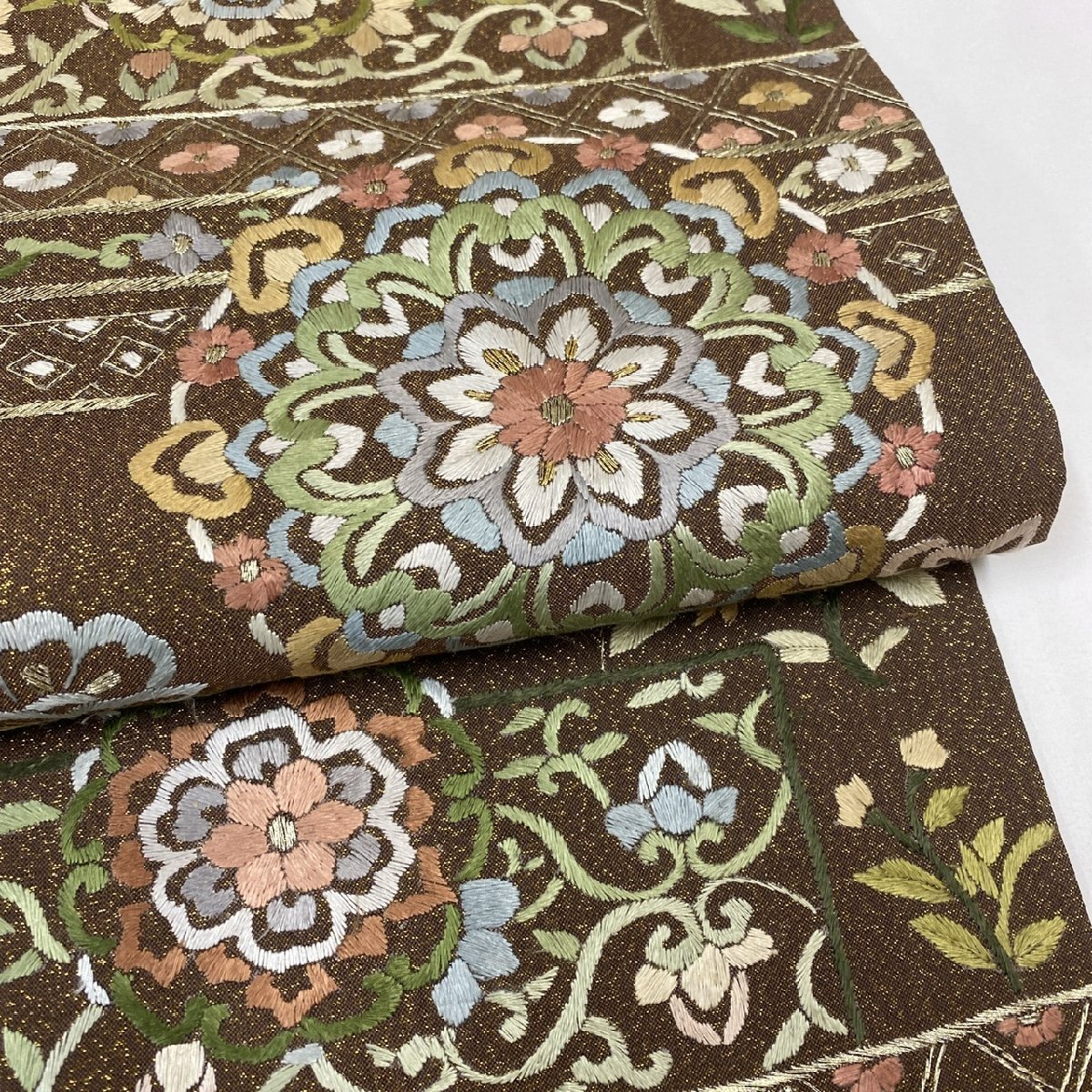着物月花 総刺繍 蘇州刺繍 金通し 綴れ織 華文様 袋帯 六通柄 着物月花 総刺繍 蘇州刺繍 金通し 綴れ織 華文様 袋帯 六通柄