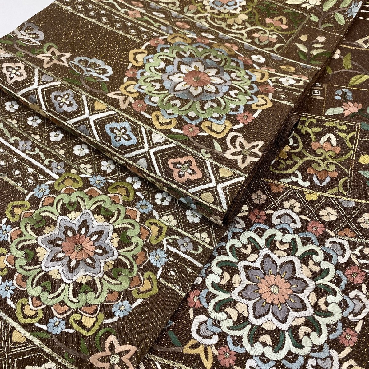 着物月花 総刺繍 蘇州刺繍 金通し 綴れ織 華文様 袋帯 六通柄 着物月花 総刺繍 蘇州刺繍 金通し 綴れ織 華文様 袋帯 六通柄