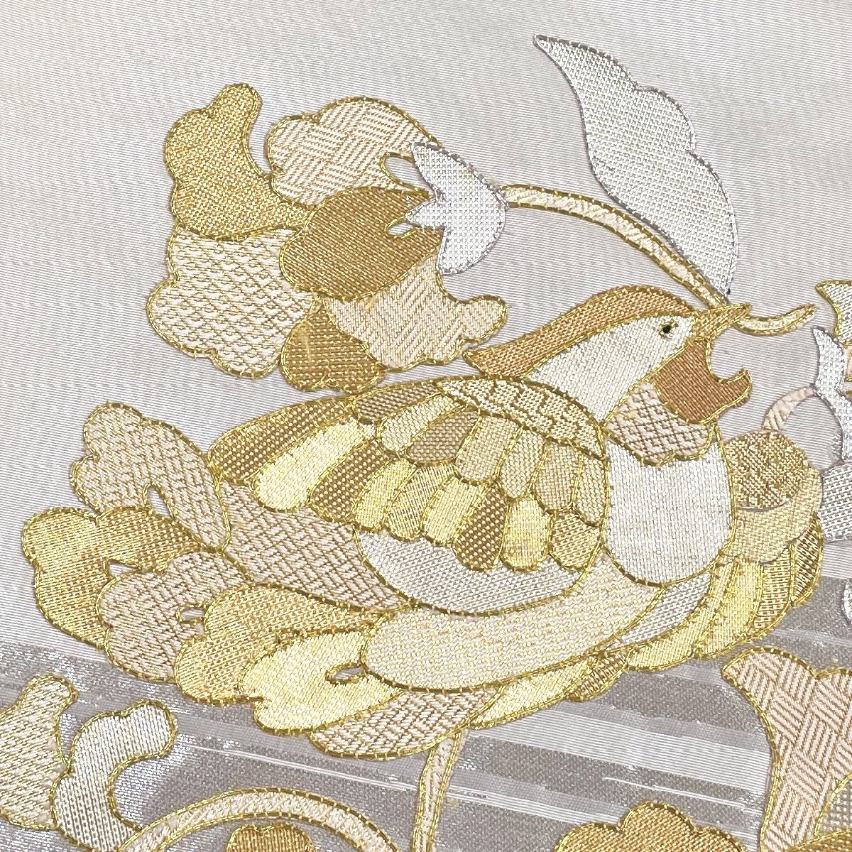 着物月花 金駒刺繍 佐賀錦 鴛鴦 唐花文様 袋帯 お太鼓柄 正絹 金 着物月花 金駒刺繍 佐賀錦 鴛鴦 唐花文様 袋帯 お太鼓柄 正絹 金
