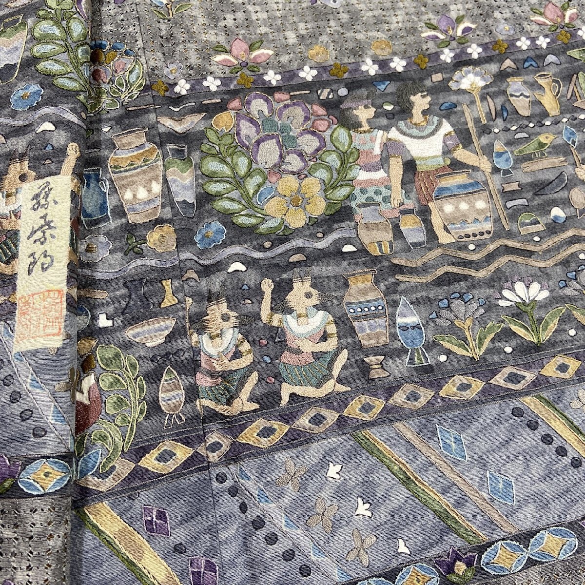 着物月花 作家物 総刺繍 仙頭刺繍 蘇州刺繍 装飾文様 コプト文様 着物月花 作家物 総刺繍 仙頭刺繍 蘇州刺繍 装飾文様 コプト文様