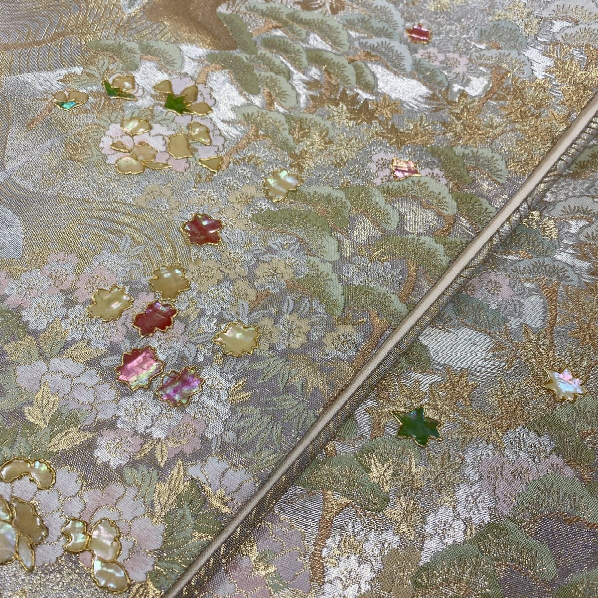 着物月花 螺鈿細工 引箔 花鳥文様 袋帯 六通柄 正絹 金銀糸 着物月花 螺鈿細工 引箔 花鳥文様 袋帯 六通柄 正絹 金銀糸