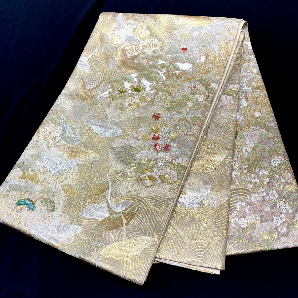 着物月花 螺鈿細工 引箔 花鳥文様 袋帯 六通柄 正絹 金銀糸 着物月花 螺鈿細工 引箔 花鳥文様 袋帯 六通柄 正絹 金銀糸