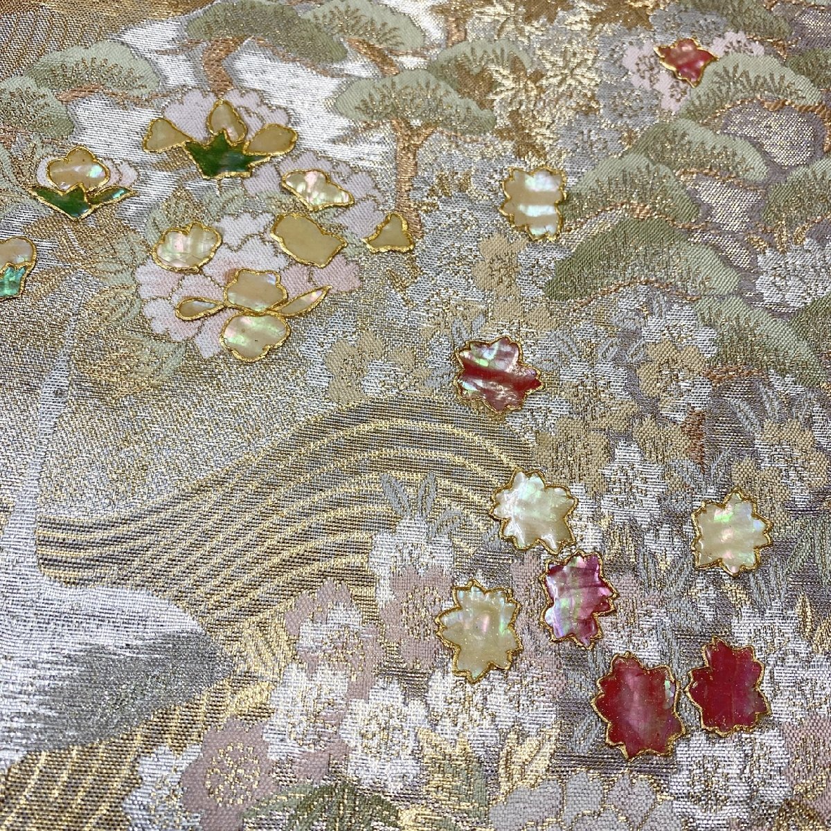 着物月花 螺鈿細工 引箔 花鳥文様 袋帯 六通柄 正絹 金銀糸 着物月花 螺鈿細工 引箔 花鳥文様 袋帯 六通柄 正絹 金銀糸