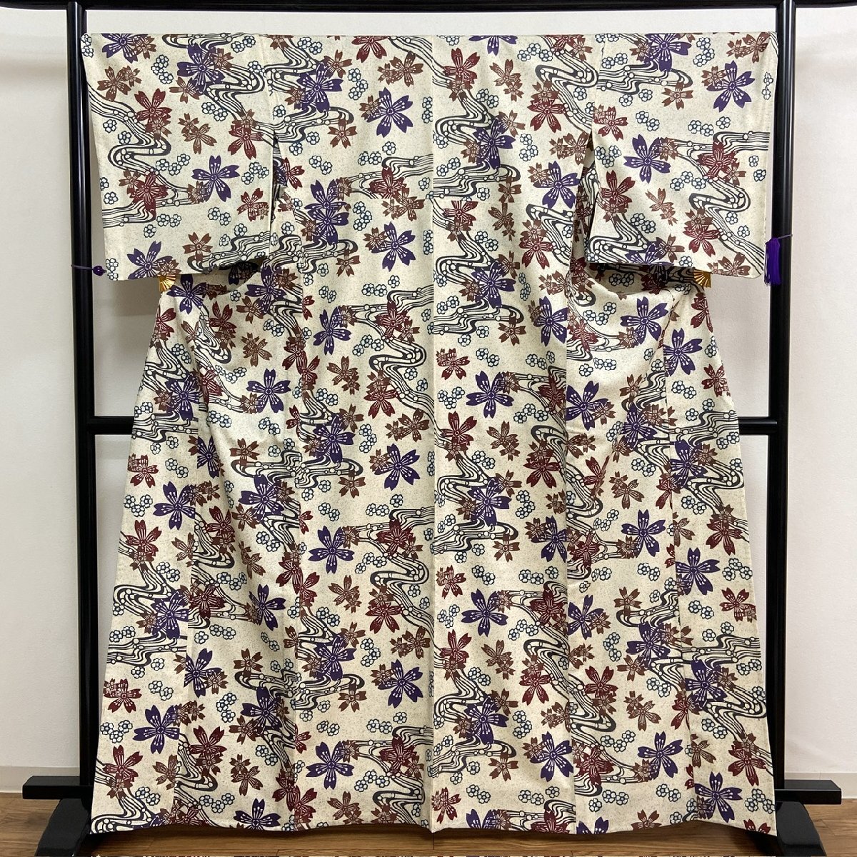 着物月花 小花 単衣 結城紬 未使用品 正絹 居敷当て付き ki4620 着物月花 小花 単衣 結城紬 未使用品 正絹 居敷当て付き ki4620