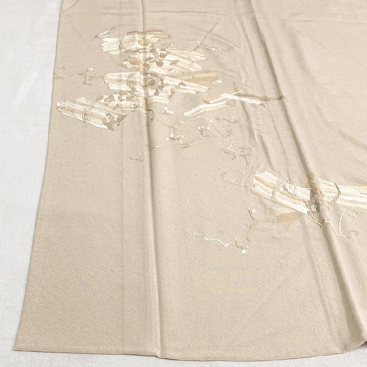 着物月花 総刺繍 蘇州刺繍 薪 小鳥 単衣 訪問着 正絹 ガード加工 着物月花 総刺繍 蘇州刺繍 薪 小鳥 単衣 訪問着 正絹 ガード加工