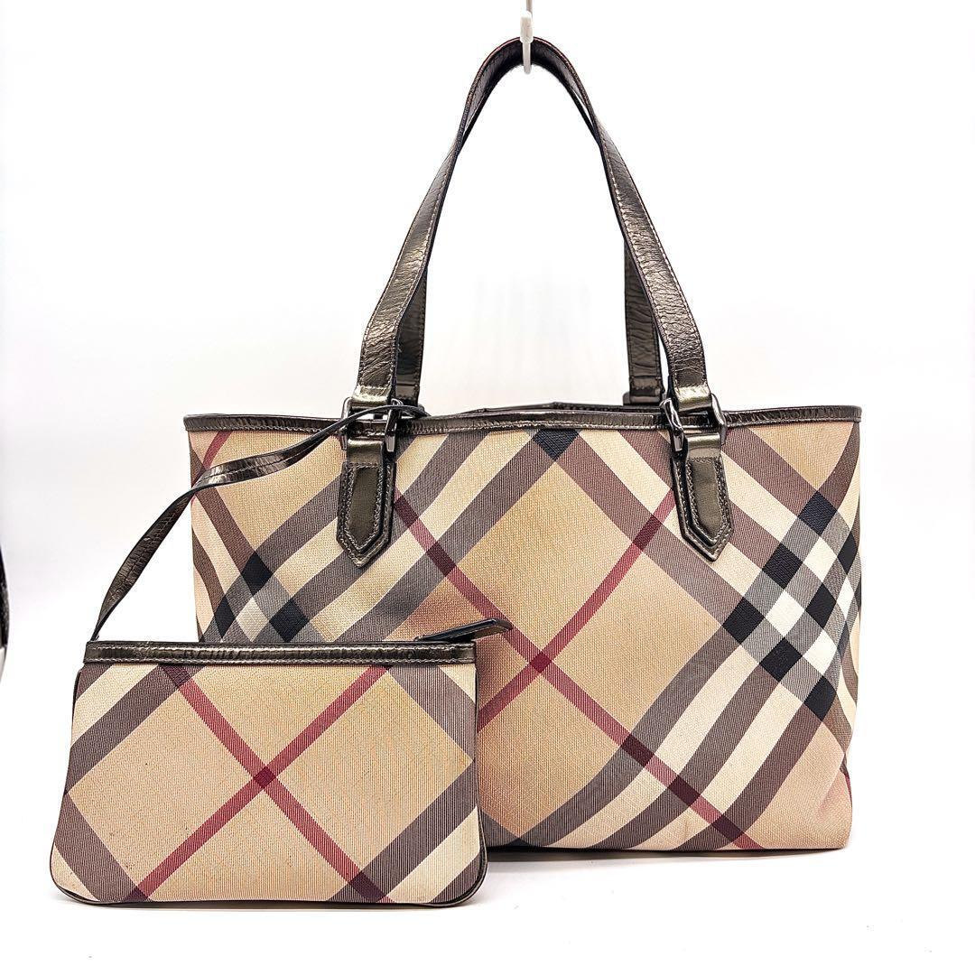 BURBERRY バーバリー ノバチェック トートバッグ ポーチ付き PVC BURBERRY バーバリー ノバチェック トートバッグ ポーチ付き PVC