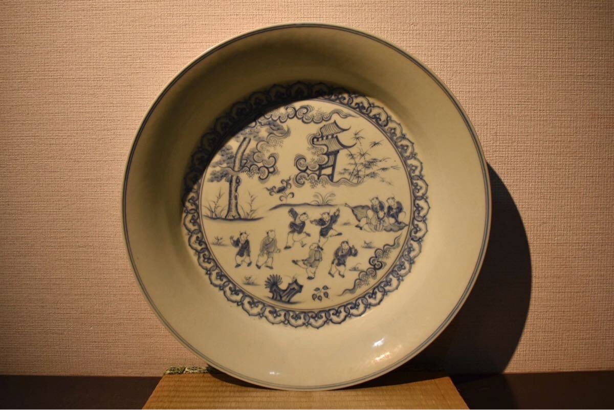 GE M465 コレクター所蔵品 大明成化年製 染付童子文大鉢/中国 GE M465 コレクター所蔵品 大明成化年製 染付童子文大鉢/中国