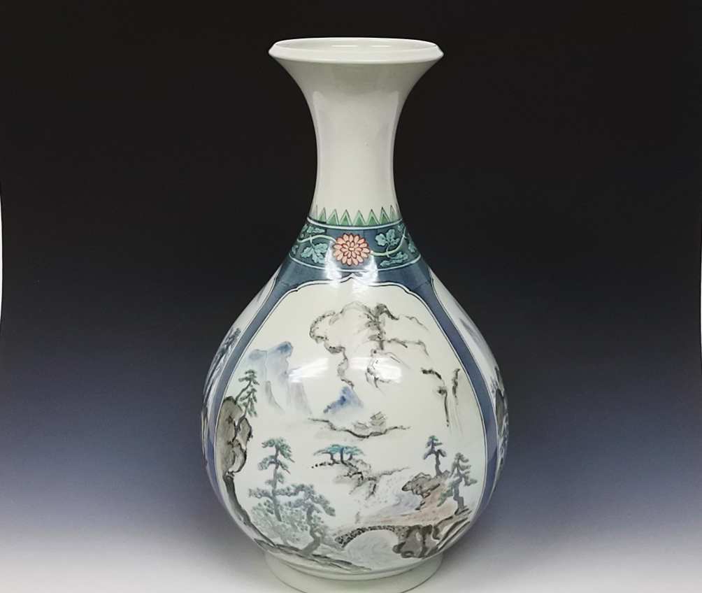逸品 佐藤走波 五代 走波 染錦山水 花瓶 幻の窯元 走波窯 現品限 逸品 佐藤走波 五代 走波 染錦山水 花瓶 幻の窯元 走波窯 現品限