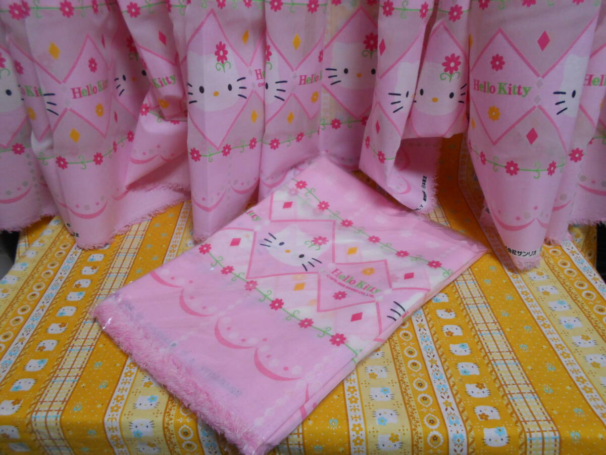 ?キティ新品サンリオハローキティピンクカフェカーテン生地57ｃｍ×300ｃｍ年號2000