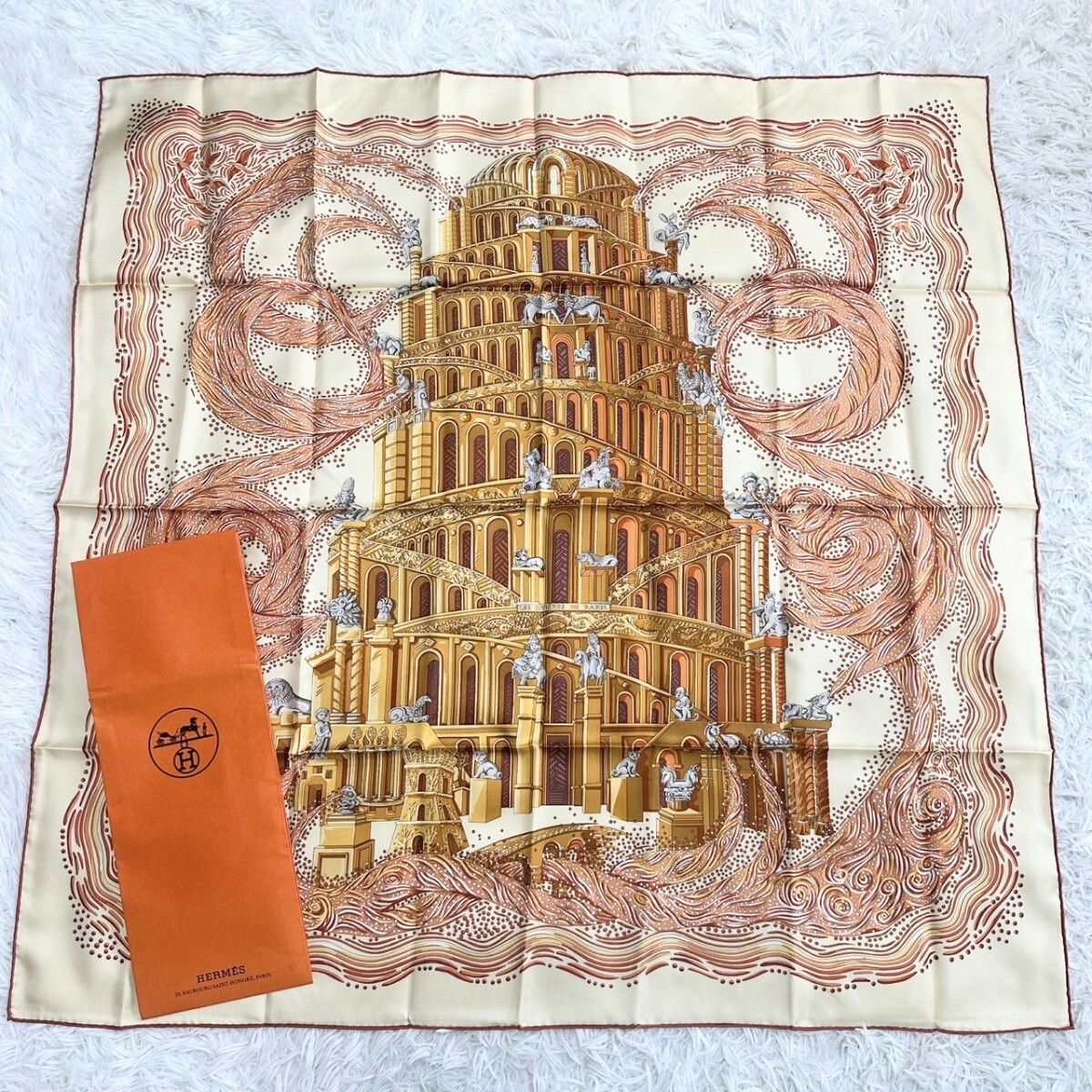 未使用保管品/名作☆ HERMES エルメス カレ90 バベルの川 未使用保管品/名作☆ HERMES エルメス カレ90 バベルの川