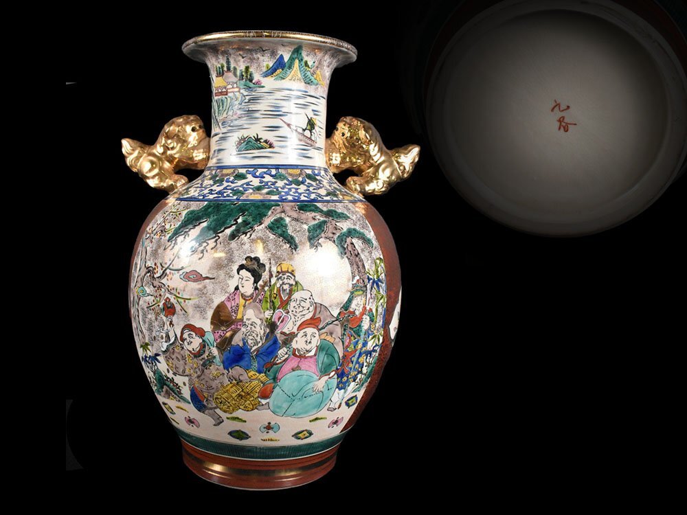 雲】某資産家収蔵品 豪華 九谷幸仙 色絵金彩七福神楼閣山水細密 雲】某資産家収蔵品 豪華 九谷幸仙 色絵金彩七福神楼閣山水細密