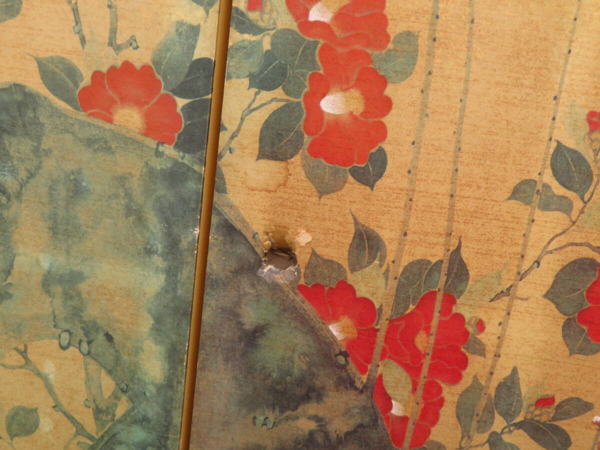 旧家整理品 鈴木其一筆 六双 梅椿図屏風 ホノルル美術館 共同 旧家整理品 鈴木其一筆 六双 梅椿図屏風 ホノルル美術館 共同