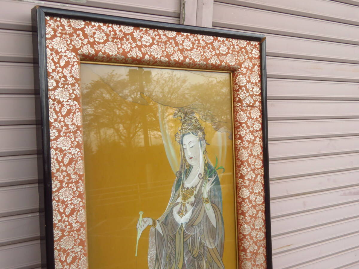 旧家整理品 仏教美術 悲母観音 額入仏画 作者不明 肉筆 寺院 旧家整理品 仏教美術 悲母観音 額入仏画 作者不明 肉筆 寺院