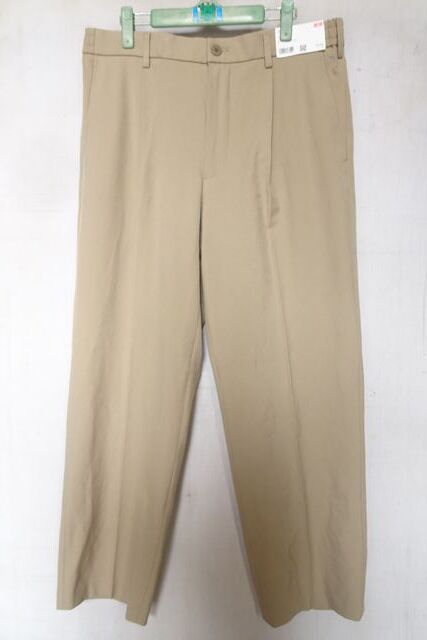 UNIQLO/ユニクロ/321-468743/タックワイドパンツ/スラックス/センタープレス入/ウエストサイドゴム/ベージュ/Lサイズ/タグ付(4/8R7)