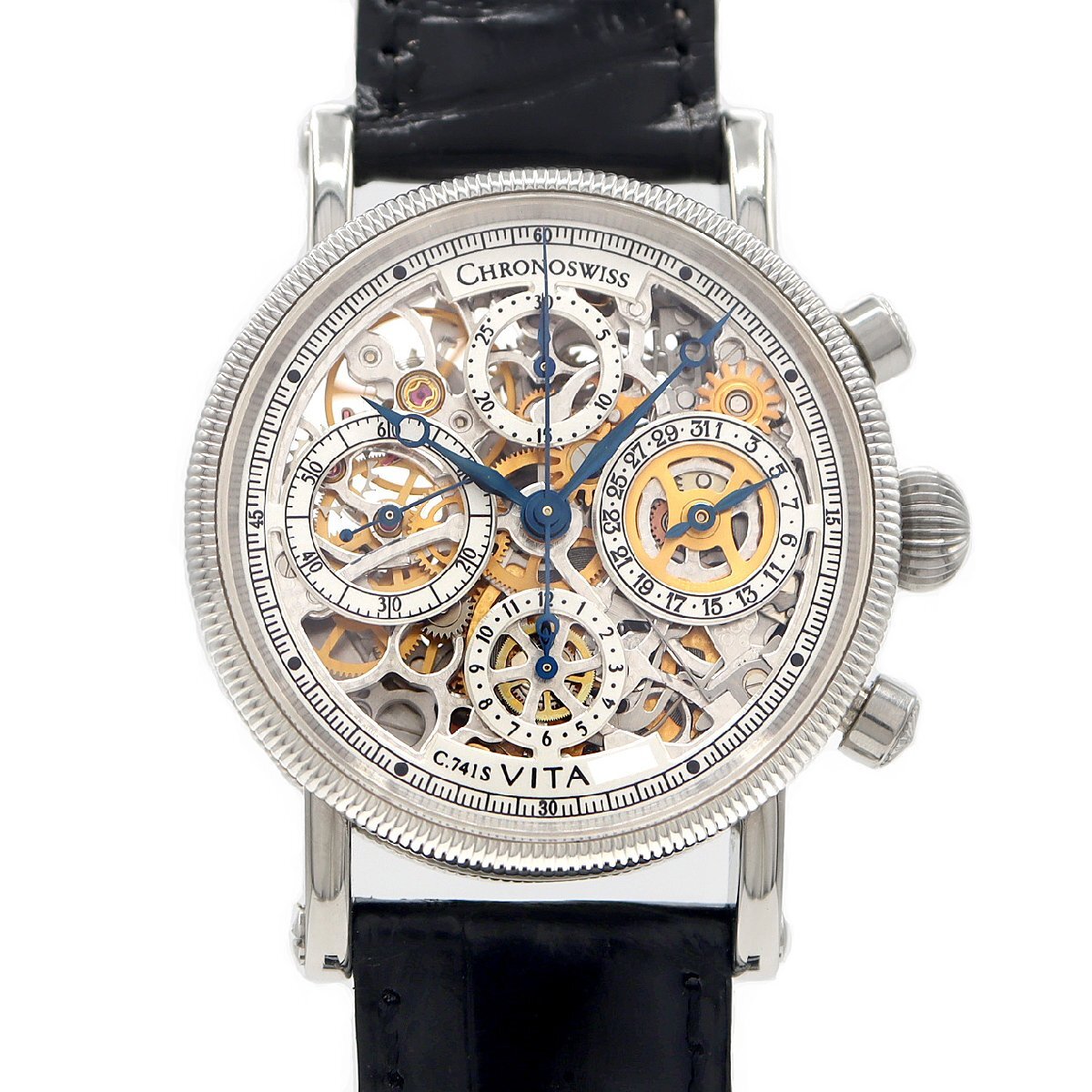 內(nèi)部點(diǎn)検済 CHRONOSWISS クロノスイス ヴィータ クロノグラフ CH7523 741S スケルトン メンズ 自動(dòng)巻き