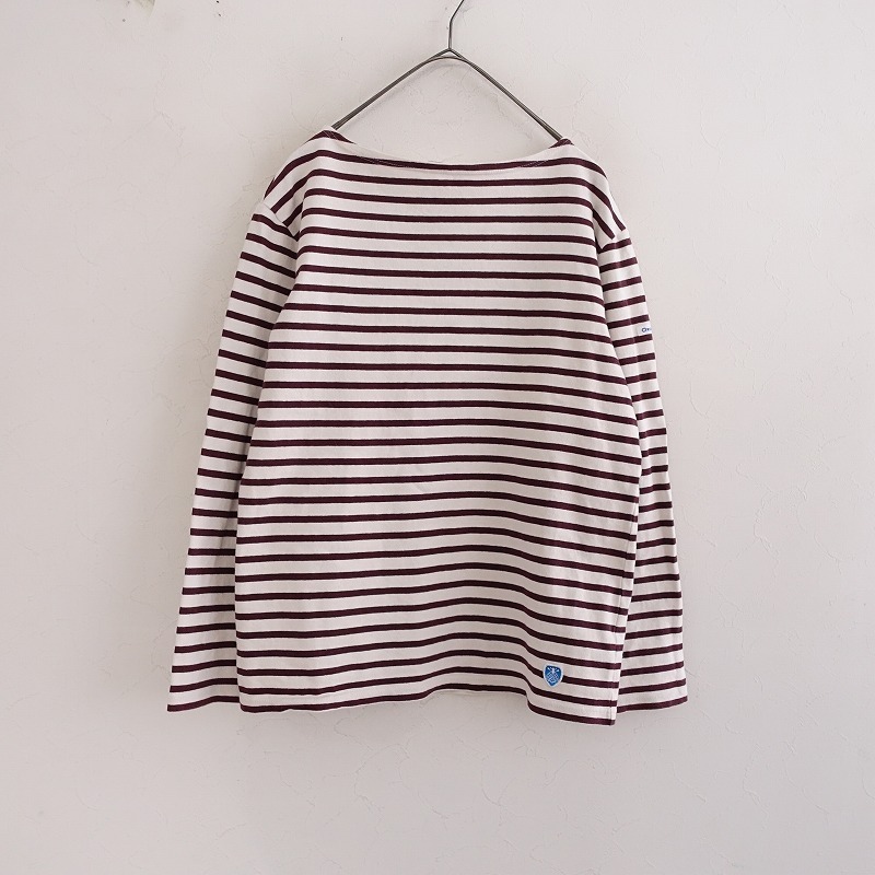 オーシバル ORCIVAL *バスクシャツ*コットンボーダーカットソーボートネックTシャツエクリュダークブラウン(33-2503-140)【30D52】