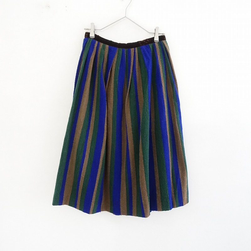 ミナペルホネン mina perhonen *multistripe マルチストライプパイルタックスカート*40(sk33-2503-266)【60D52】