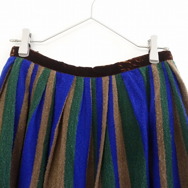 ミナペルホネン mina perhonen *multistripe マルチストライプパイルタックスカート*40(sk33-2503-266)【60D52】
