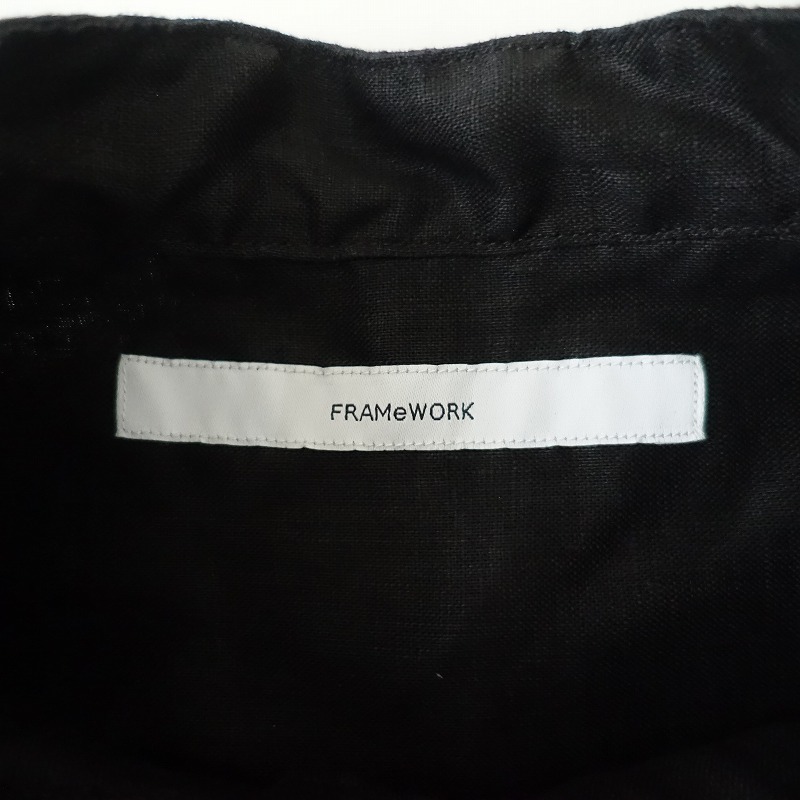 【定価1.9萬】フレームワーク Framework *フレンチリネンシャツワンピース*黒ブラック無地長袖(33-2503-544)【71D52】