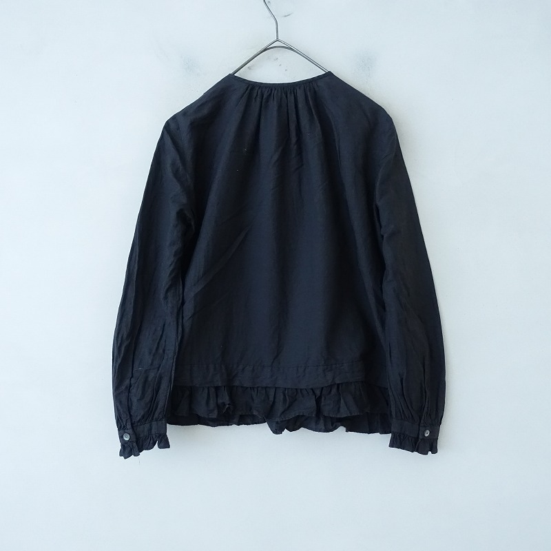 【染】ミナペルホネン mina perhonen *sokeri フリルプリーツブラウス*38綿絹チャコールシャツ(34-2503-159)【91D52】