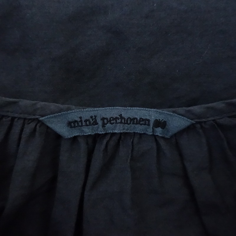 【染】ミナペルホネン mina perhonen *sokeri フリルプリーツブラウス*38綿絹チャコールシャツ(34-2503-159)【91D52】