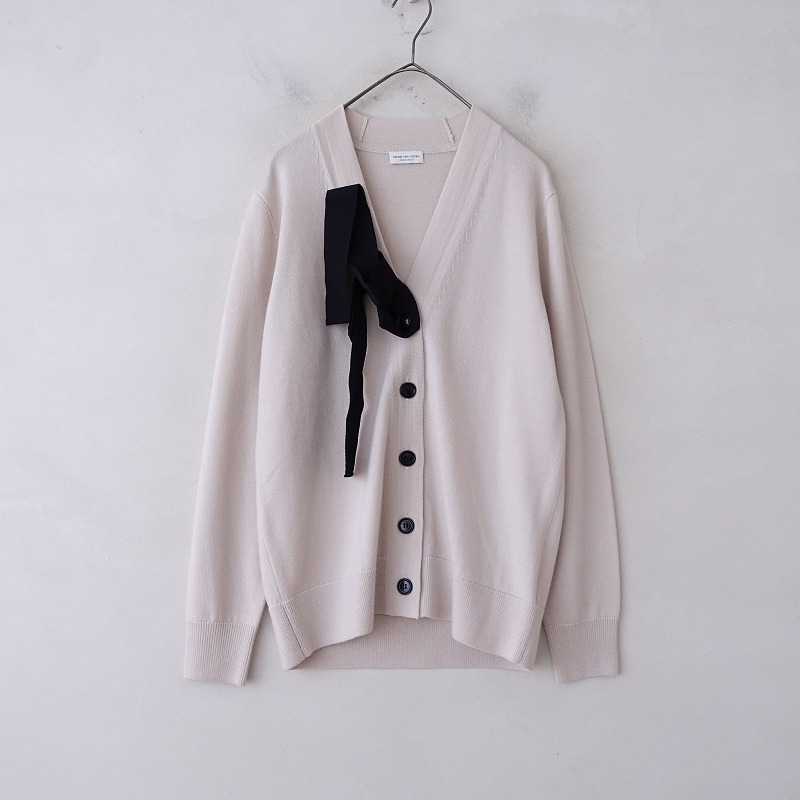 ドリスヴァンノッテン DRIES VAN NOTEN *リボン付きニットカーディガン*XSウール毛ベージュ羽織上著(25-2504-34)【52D52】