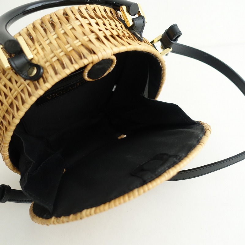 【美品/定価2.2萬(wàn)】ヴィオラドーロ VIOLAd’ORO*ラタンラウンドカゴバッグ*かばん2way手提げショルダー0325(ba10-2503-102)【82D52】