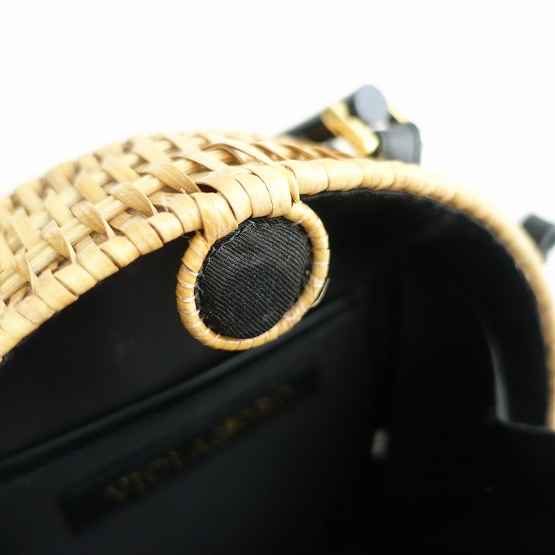 【美品/定価2.2萬(wàn)】ヴィオラドーロ VIOLAd’ORO*ラタンラウンドカゴバッグ*かばん2way手提げショルダー0325(ba10-2503-102)【82D52】