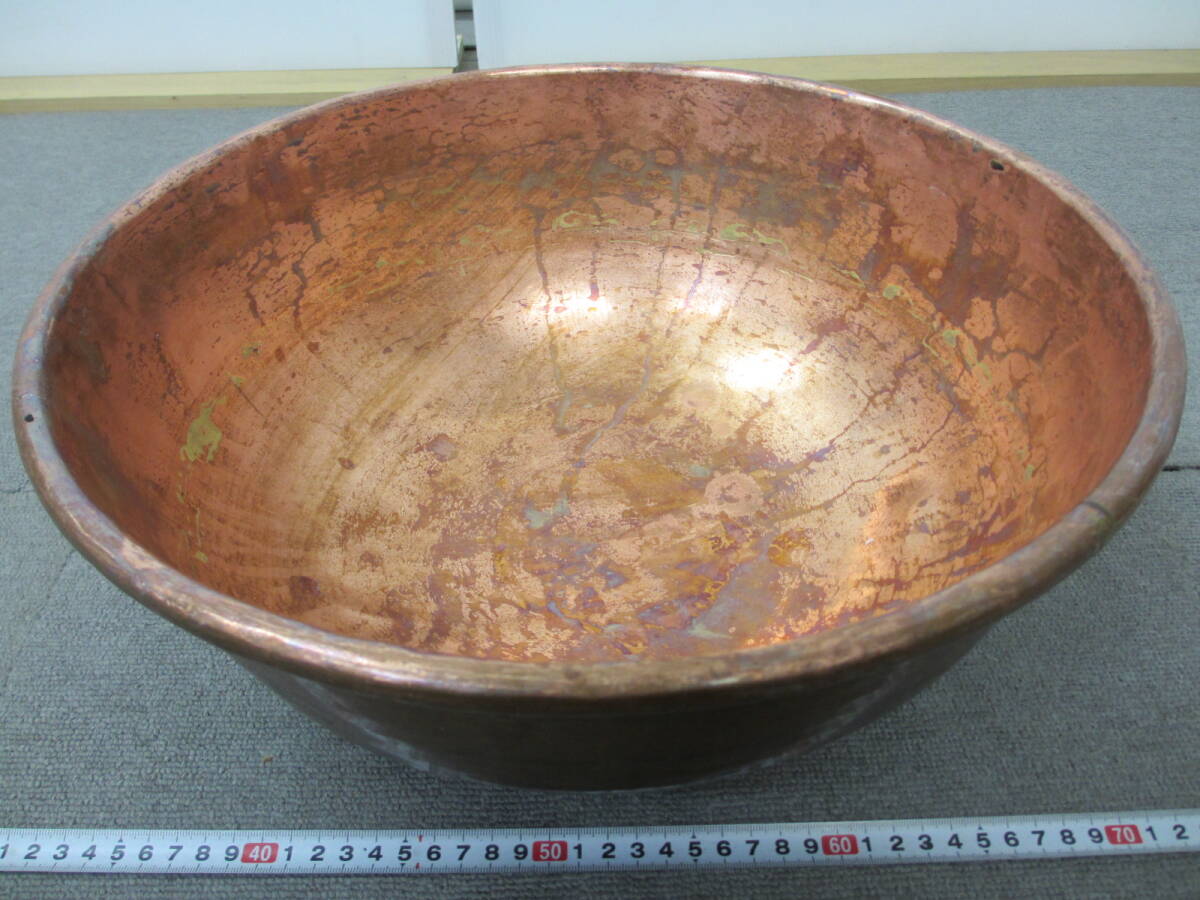 K016【4-21】▽ 純銅製 銅鍋 打出し さわり鍋 直径約38cm 高さ約 K016【4-21】▽ 純銅製 銅鍋 打出し さわり鍋 直径約38cm 高さ約