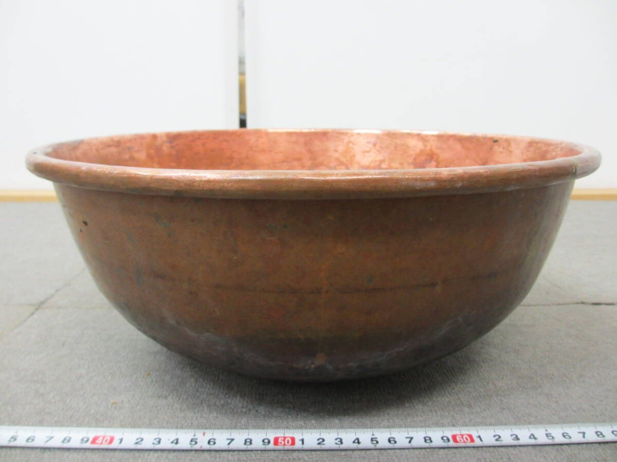 K016【4-21】▽ 純銅製 銅鍋 打出し さわり鍋 直径約38cm 高さ約 K016【4-21】▽ 純銅製 銅鍋 打出し さわり鍋 直径約38cm 高さ約