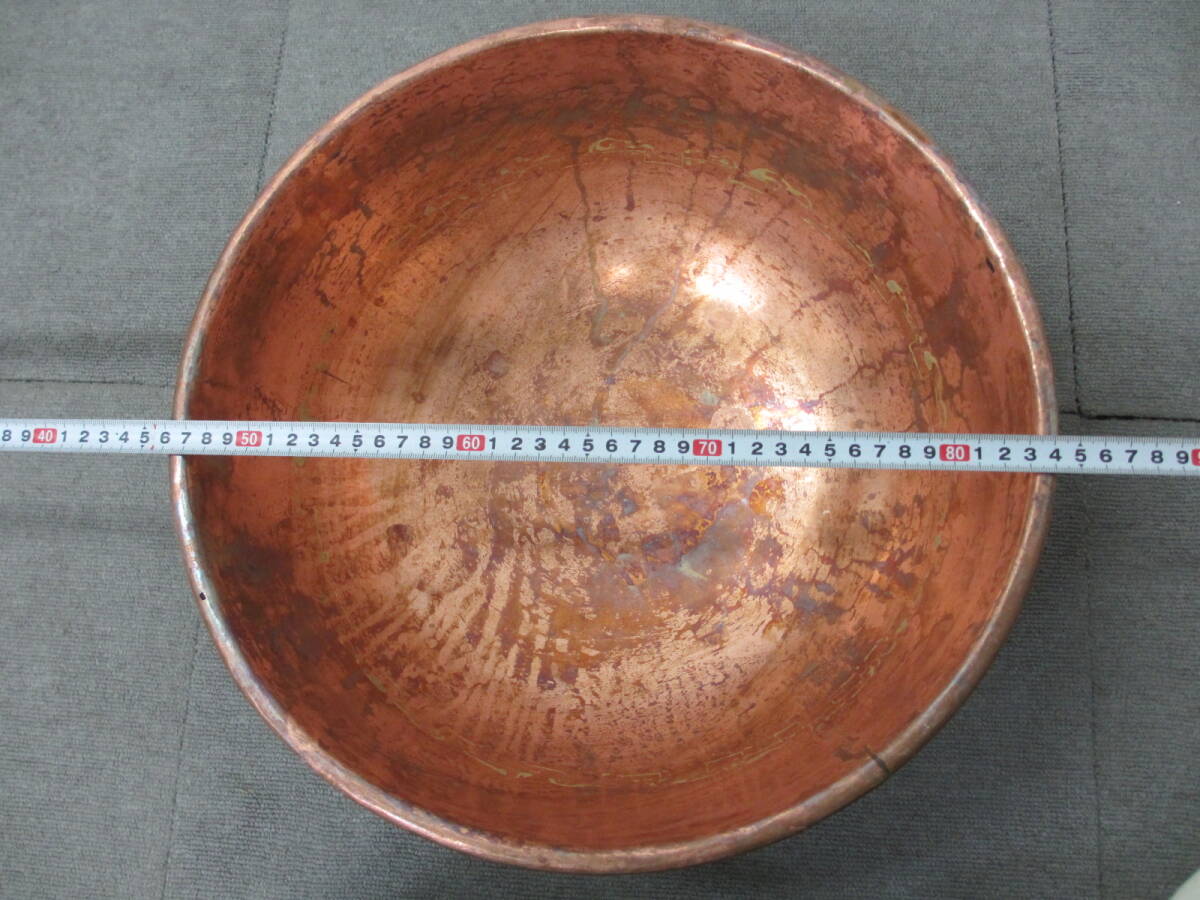 K016【4-21】▽ 純銅製 銅鍋 打出し さわり鍋 直径約38cm 高さ約 K016【4-21】▽ 純銅製 銅鍋 打出し さわり鍋 直径約38cm 高さ約