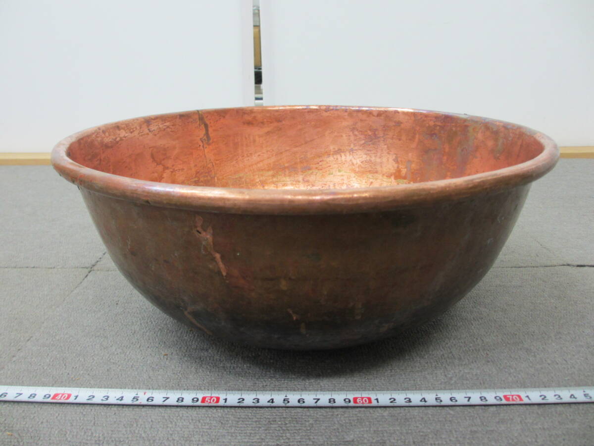 K016【4-21】▽ 純銅製 銅鍋 打出し さわり鍋 直径約38cm 高さ約 K016【4-21】▽ 純銅製 銅鍋 打出し さわり鍋 直径約38cm 高さ約