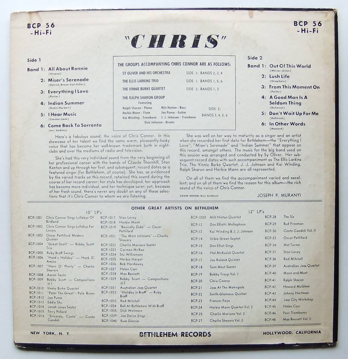 * CHRIS CONNOR / Chris * Bethlehem BCP-56 (leaf:dg) *