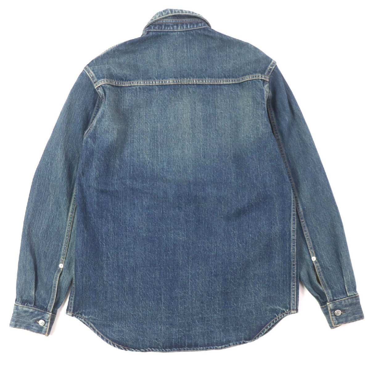 美品▼DIOR ディオール オム 22AW 113D585BY513 レザーロゴパッチ付き ウォッシュ加工 デニムジャケット インディゴ 38 正規(guī)品 メンズ