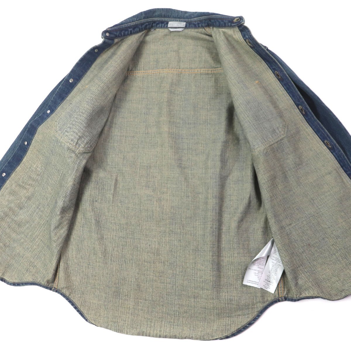 美品▼DIOR ディオール オム 22AW 113D585BY513 レザーロゴパッチ付き ウォッシュ加工 デニムジャケット インディゴ 38 正規(guī)品 メンズ