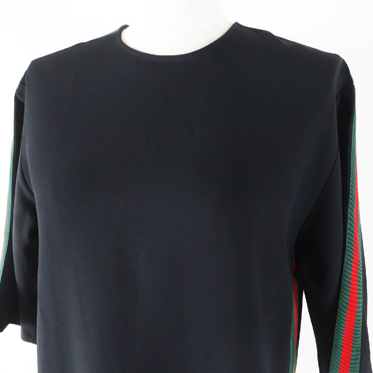 美品◎GUCCI グッチ 528977 ウェブストライプ ストレッチビスコース 半袖 ワンピース ブラック 36 イタリア制 正規(guī)品 レディース