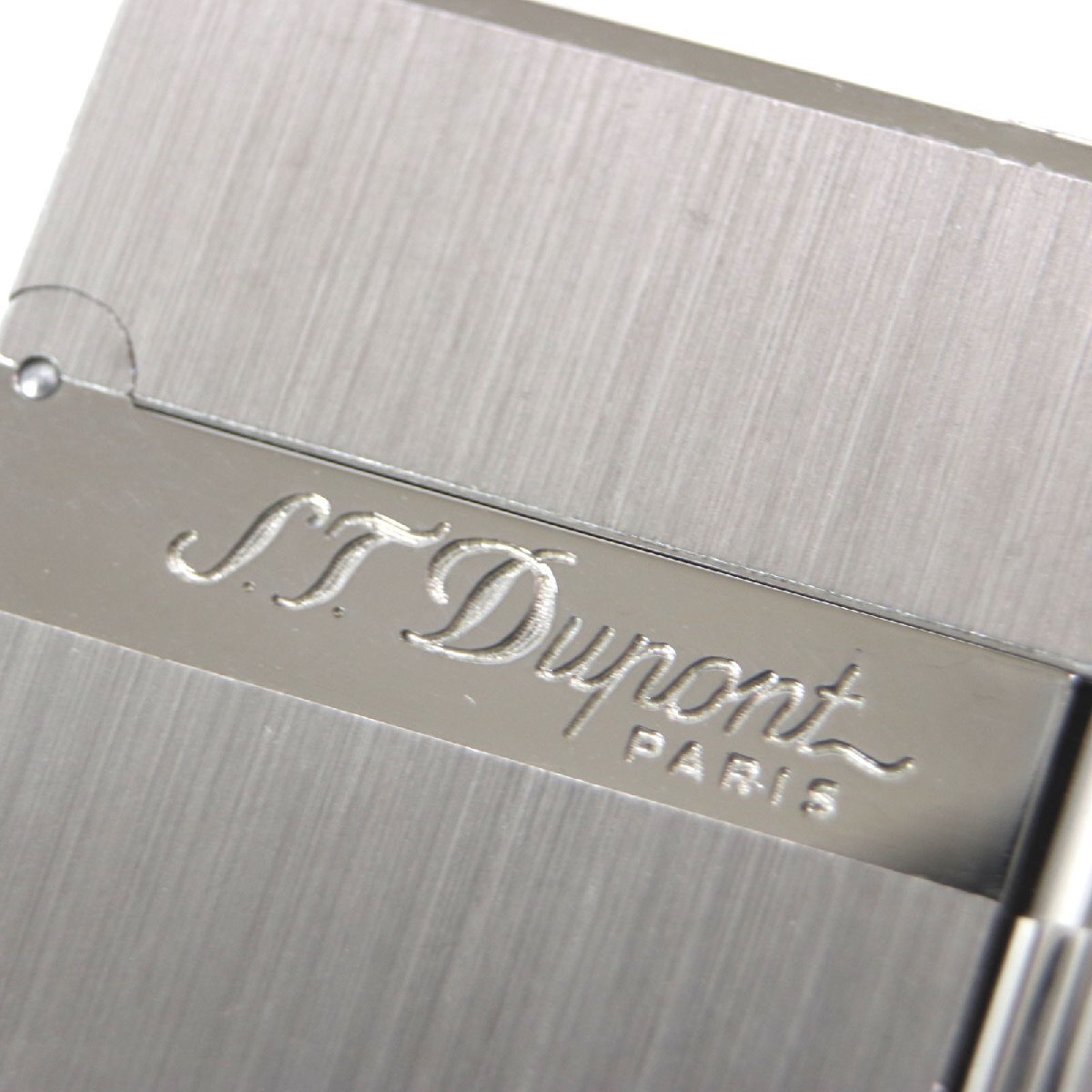 美品▼Dupont デュポン ヴァーティカルライン ライン2 ヘアライン スクエア ロゴ刻印入り ローラー式 ガス ライター シルバー 著火確認済