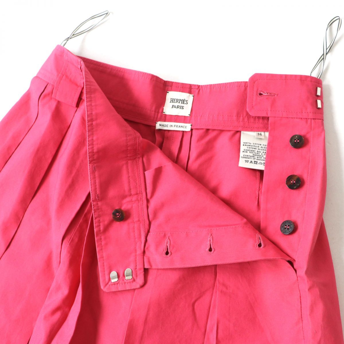 【ドンドン見(jiàn)直し】美品◎フランス制 エルメス セリエボタン付 コットン100％ プリーツ キュロットパンツ/キュロットスカート ピンク 36