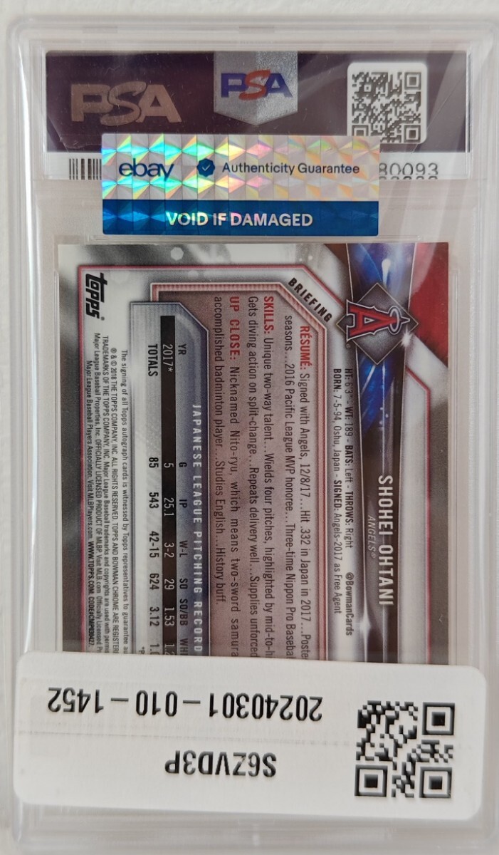 2018 Bowman Chrome auto 大谷翔平 RC PSA9 auto10(Bowman 2018 Bowman Chrome auto 大谷翔平 RC PSA9 auto10(Bowman