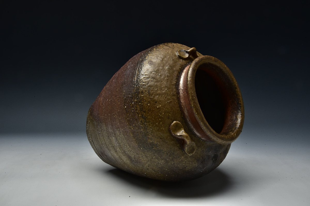 SP6302 大澤恒夫 備前 三耳壺 壺 花生 花入 花器 花瓶 共箱(花器 SP6302 大澤恒夫 備前 三耳壺 壺 花生 花入 花器 花瓶 共箱(花器