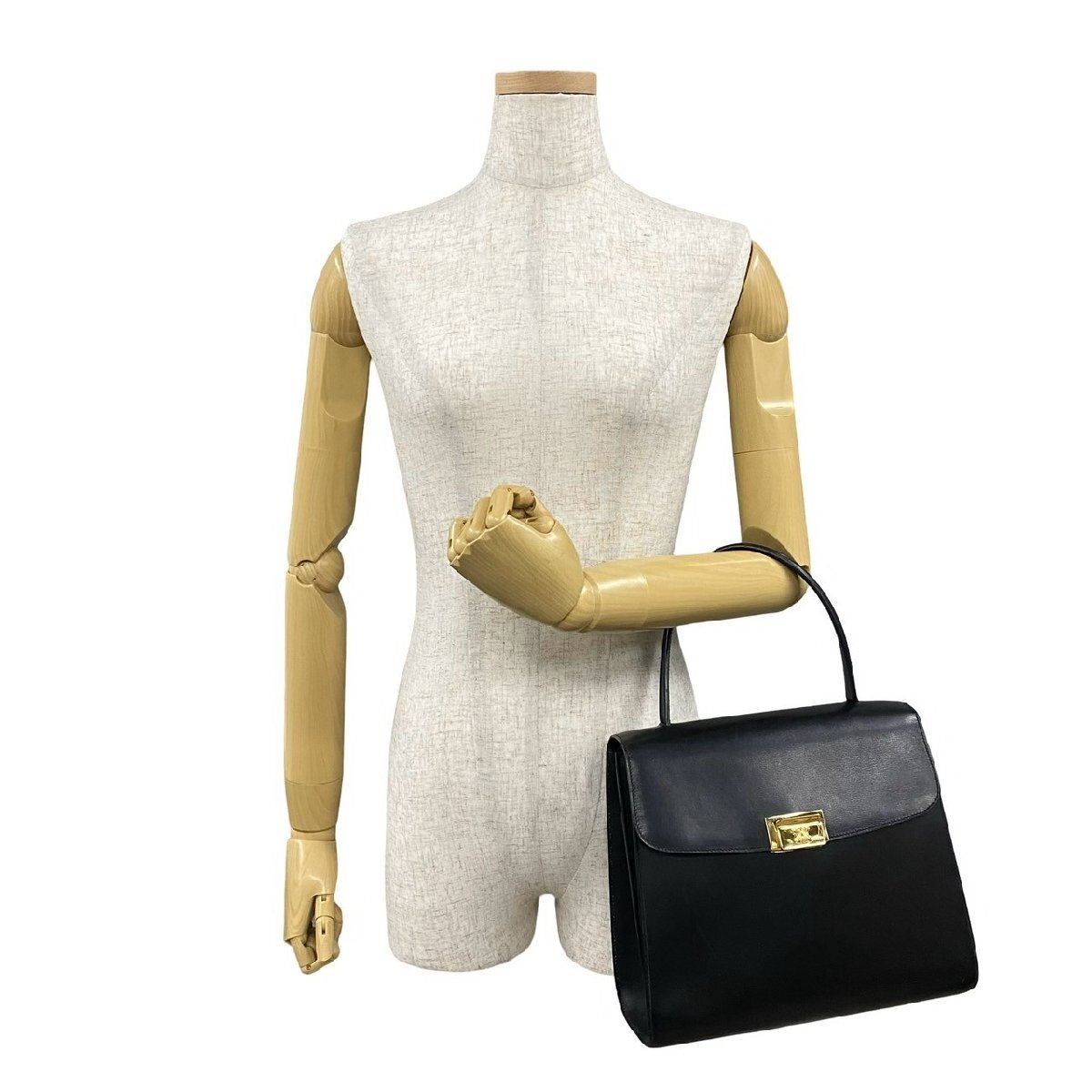 極 美品 袋付 CELINE セリーヌ ヴィンテージ トリオンフ ロゴ 金具 カーフ レザー 本革 ハンドバッグ ミニ トートバッグ ブラック 254-2