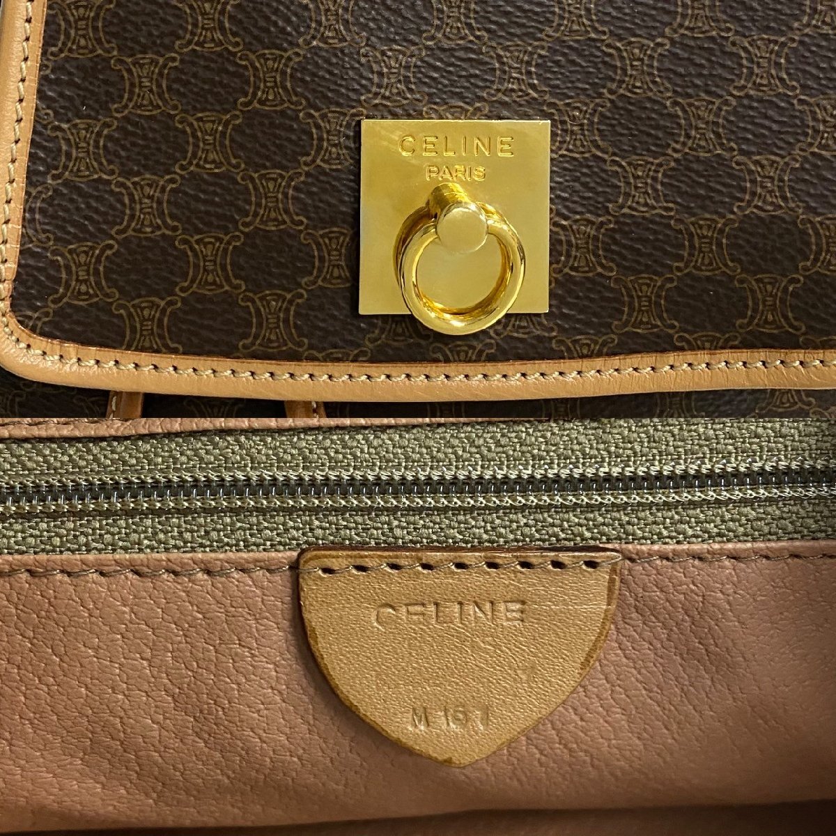 極 美品 CELINE セリーヌ マカダム ブラゾン トリオンフ 柄 ロゴ リング金具 レザー リュックサック デイパック ブラウン 茶 43496_画像4
