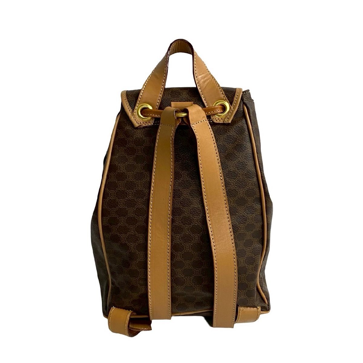 極 美品 CELINE セリーヌ マカダム ブラゾン トリオンフ 柄 ロゴ リング金具 レザー リュックサック デイパック ブラウン 茶 43496_画像5