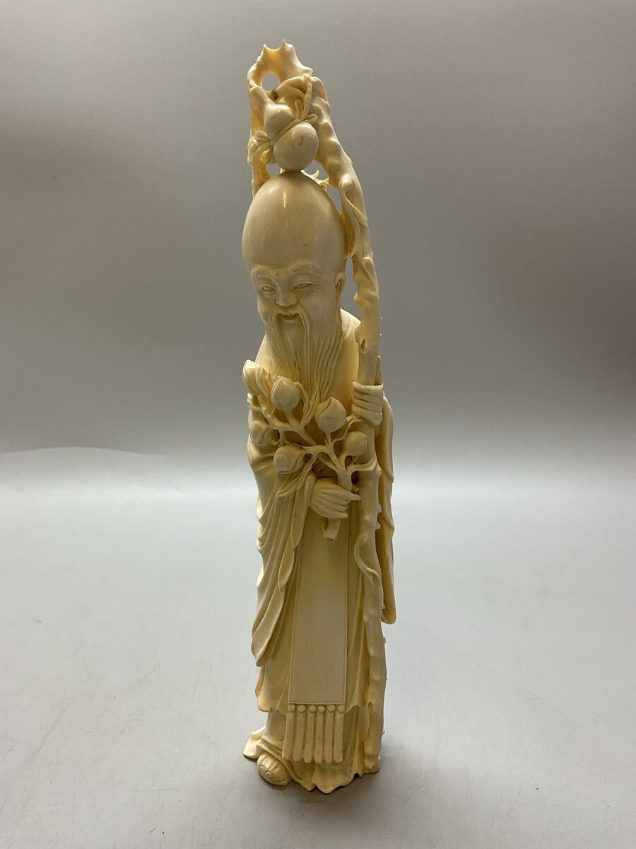 N4 七福神 福禄寿 寿老人 象牙風 彫刻 置物 細密彫刻 重量616g N4 七福神 福禄寿 寿老人 象牙風 彫刻 置物 細密彫刻 重量616g