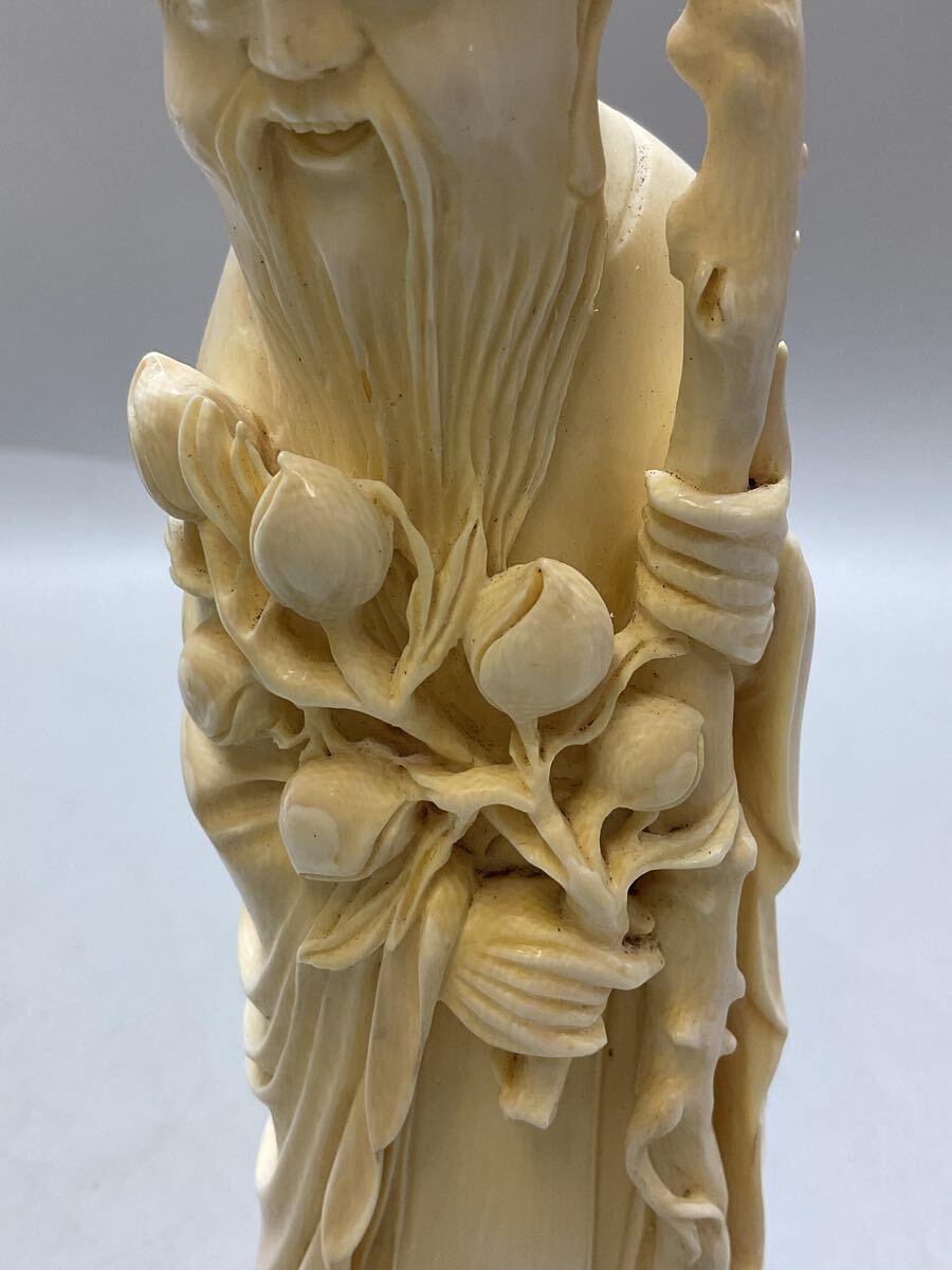 N4 七福神 福禄寿 寿老人 象牙風 彫刻 置物 細密彫刻 重量616g N4 七福神 福禄寿 寿老人 象牙風 彫刻 置物 細密彫刻 重量616g