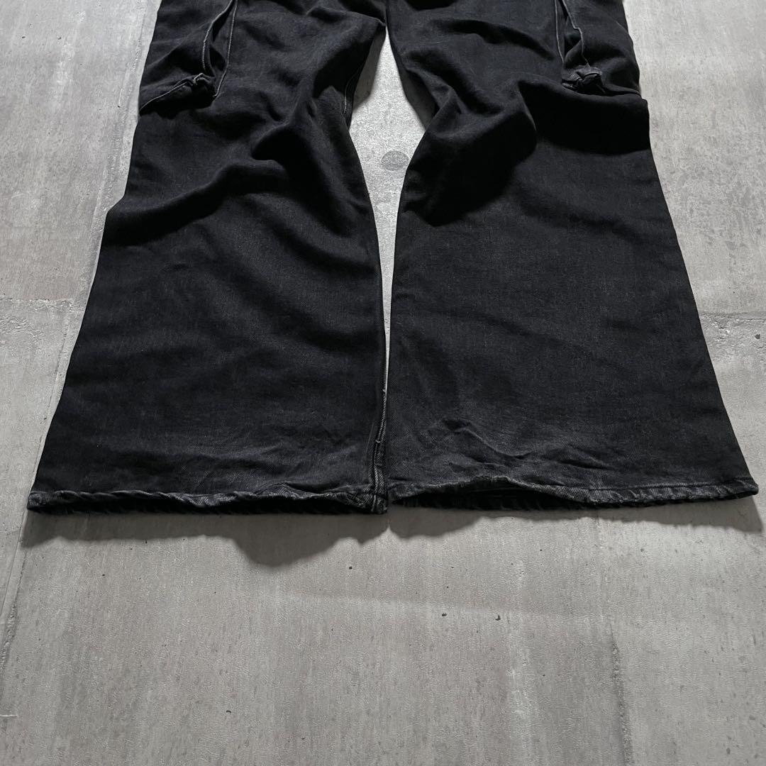 y2k opium ZARA ブラックデニム カーゴパンツ 鬼フレア 裾広 y2k opium ZARA ブラックデニム カーゴパンツ 鬼フレア 裾広