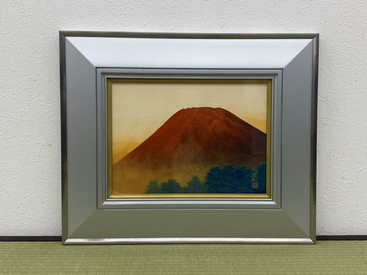 真作保証 西村光人「紅富獄」 日本画 4号 共シール タトウ箱付 真作保証 西村光人「紅富獄」 日本画 4号 共シール タトウ箱付
