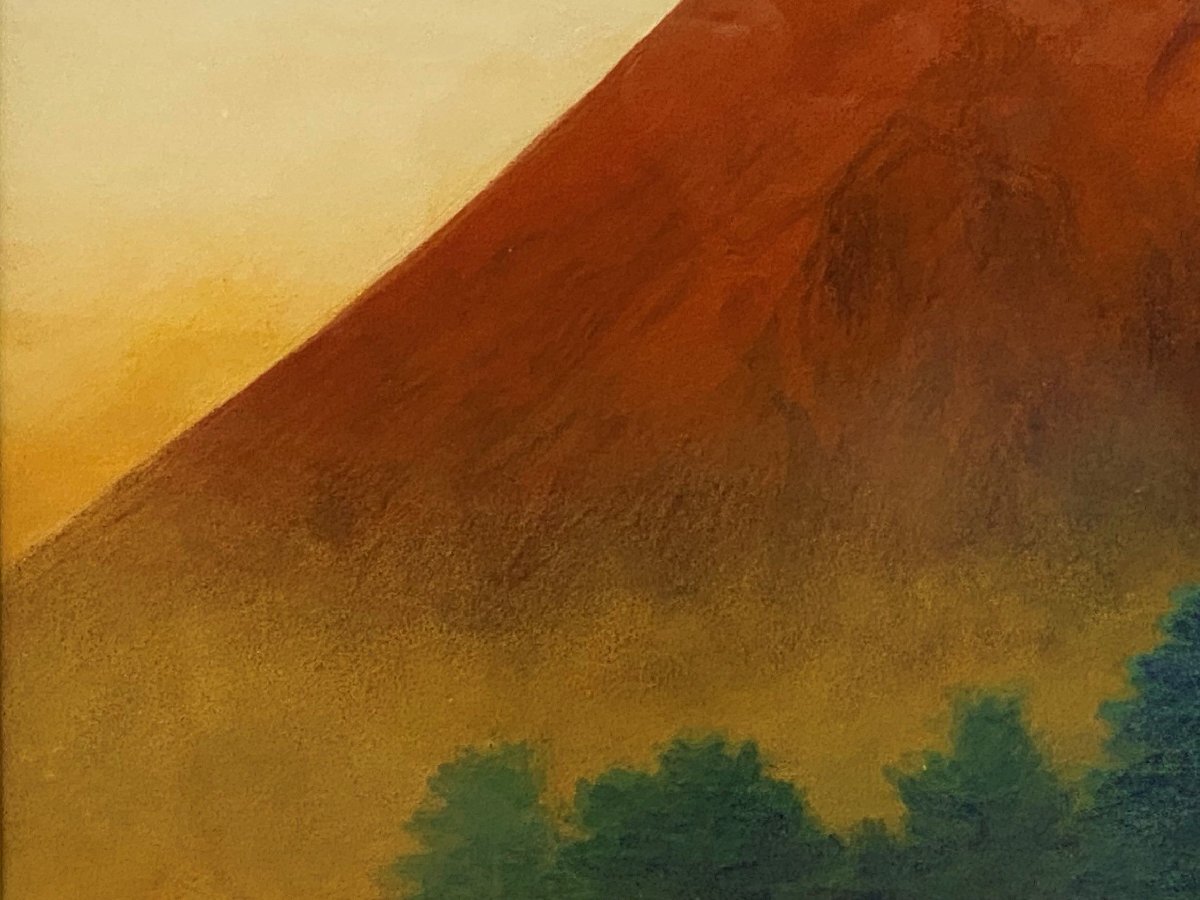 真作保証 西村光人「紅富獄」 日本画 4号 共シール タトウ箱付 真作保証 西村光人「紅富獄」 日本画 4号 共シール タトウ箱付