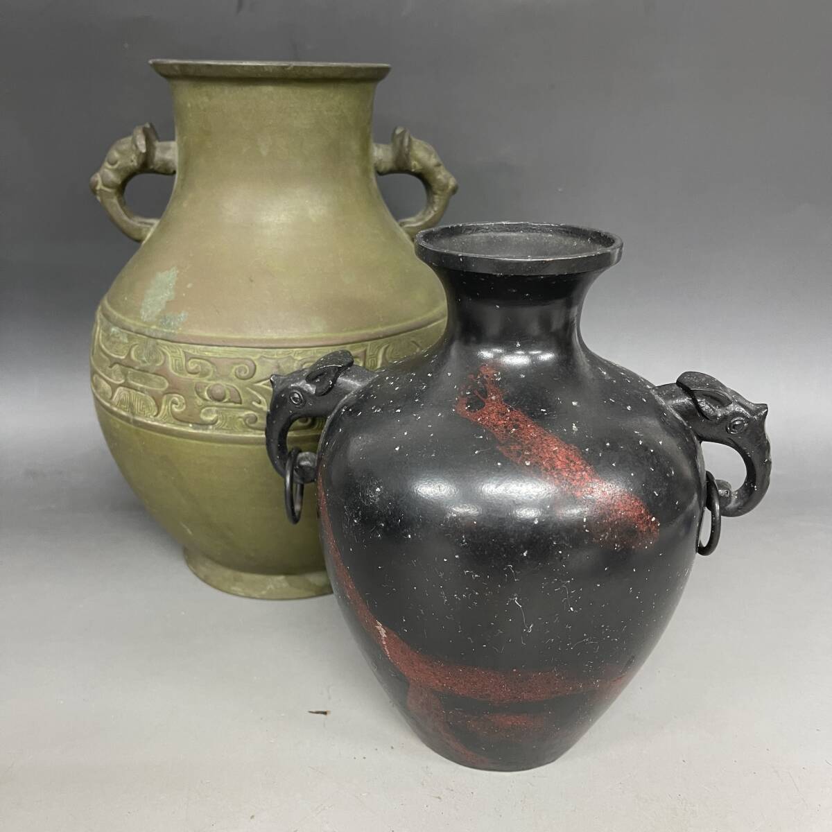 KF7/37 銅製 青銅 鋳物 花瓶 まとめて5点 一輪挿し 鶴首 銅器 KF7/37 銅製 青銅 鋳物 花瓶 まとめて5点 一輪挿し 鶴首 銅器