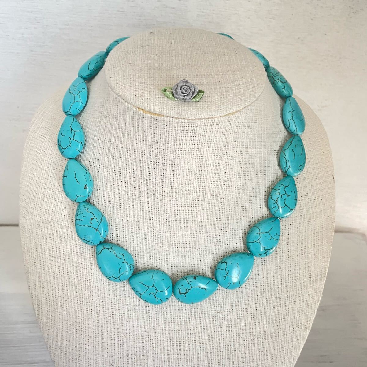 ターコイズブルー(涙型)ネックレス☆アジャスト付き_画像1